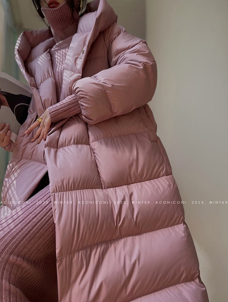 Aconiconi Luxury Purple Duck Down Hooded Loose Thick Warm Winter Coat- Dreamberry Cheese