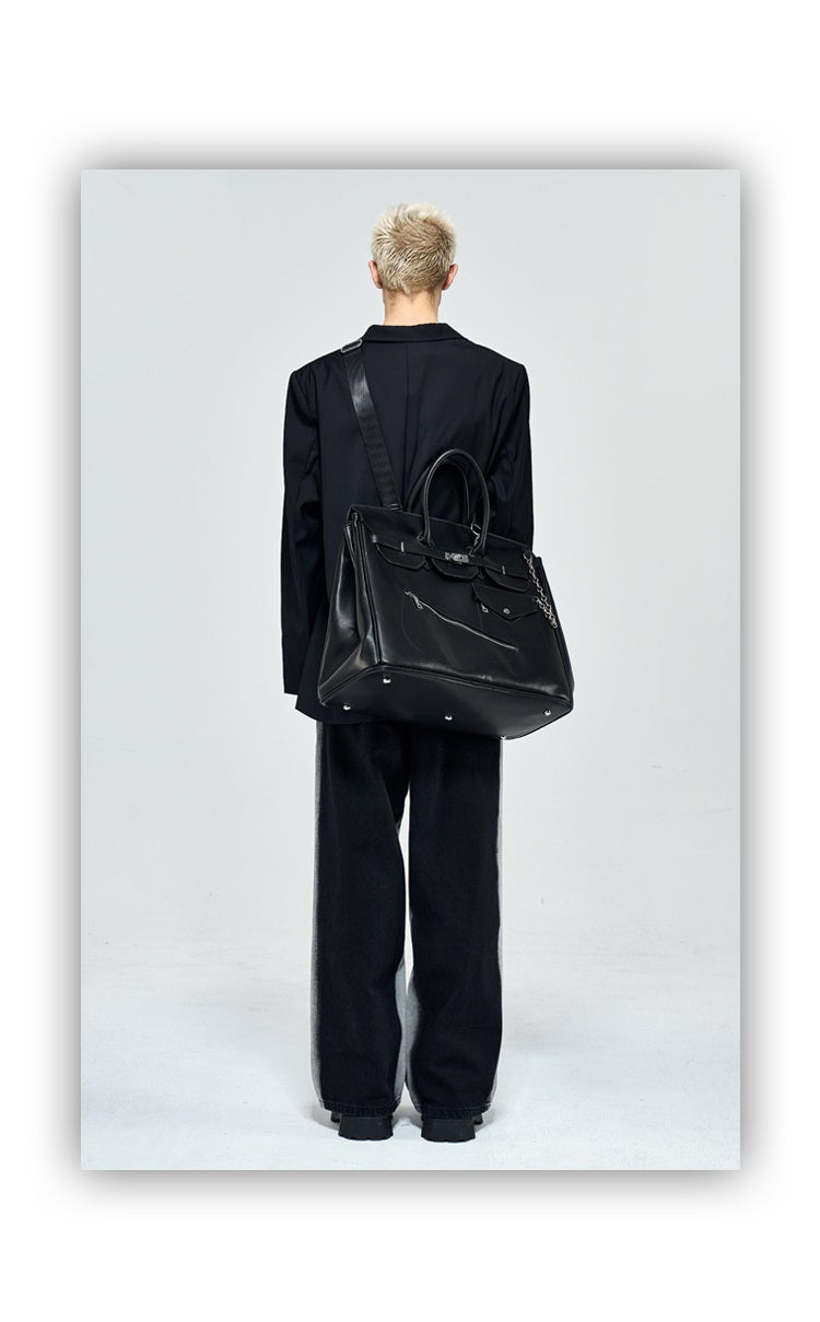 Birkin inspired handmade PU Leather Black tote buckle men/women's weekender travel overnight weekend handbag