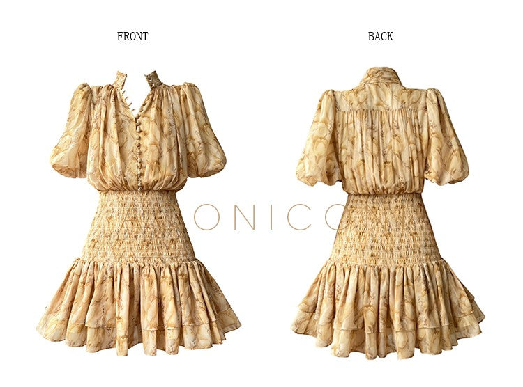 Aconiconi V-Neck Short Sleeve Dress- Pineapple Tower