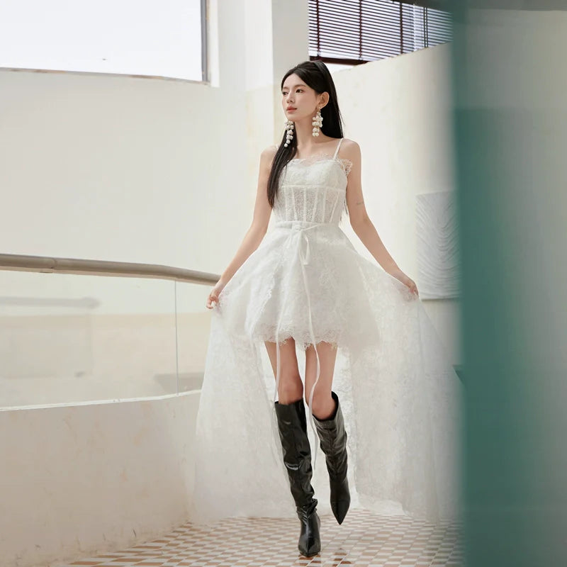DOLLY Elegant White Sleeveless Short Party bridal Dress-LANCEY