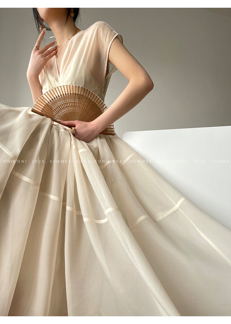 Aconiconi|high-end V-neck exquisite printed tea summer dress- Yufu fairy