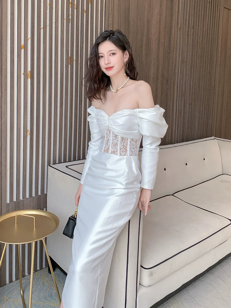 DOLLY Luxury French Style Off Shoulder Long Sleeve Corset Dress-JOLIE