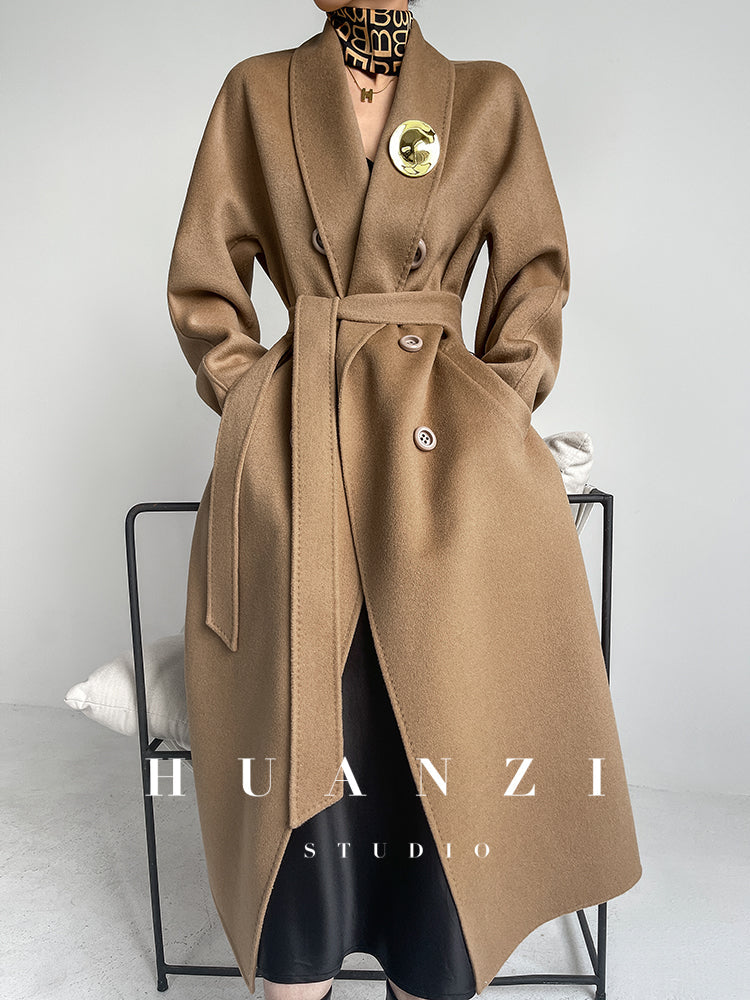 Huanzi high-end double-sided cashmere wool tweed blazer coat - Vellor