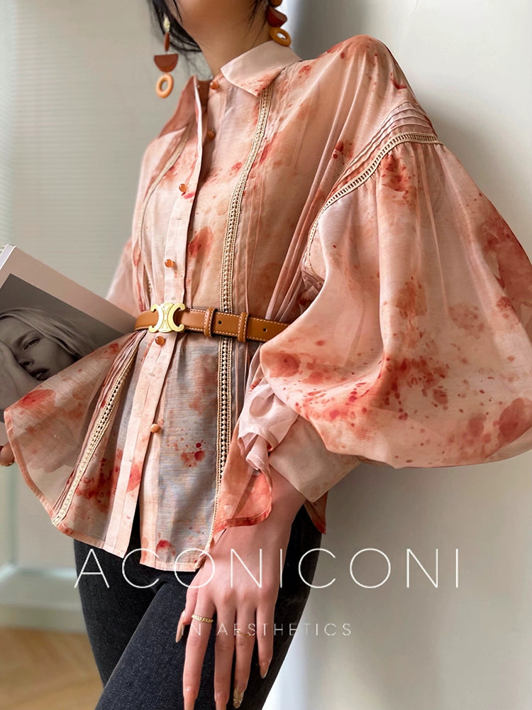 Aconiconi| rum balloon sleeve French autumn top shirt - Tipsy rum