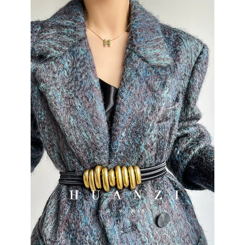 Huanzi custom dyed couture mohair water ripple wool cautumn and winter coat - Kendu