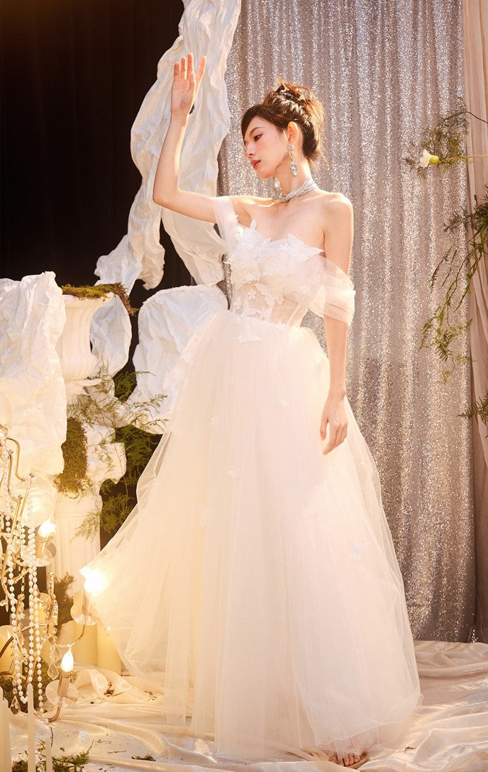 DOLLY Elegant White Off Shoulder Short Sleeve Flower Wedding Dress-SOPHIE (V)