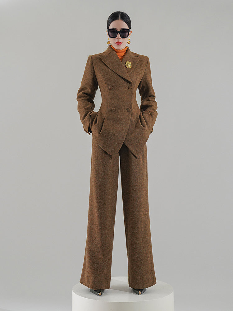 Huanzi worsted wool high-end vintage British women's autumn winter blazer - Tiwe