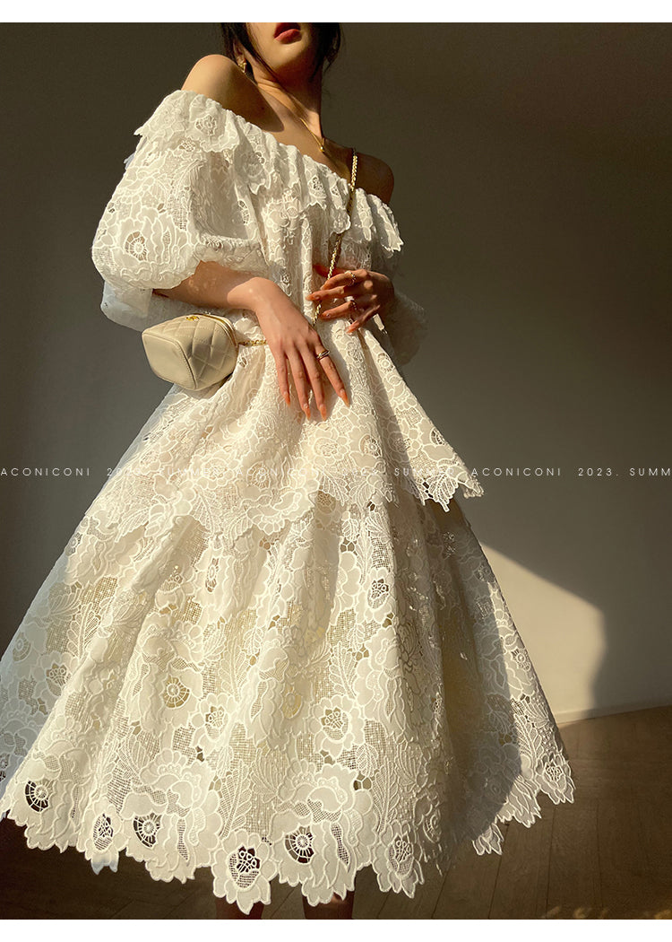 Aconiconi Heavy ruffled lace skirt top - Begonia