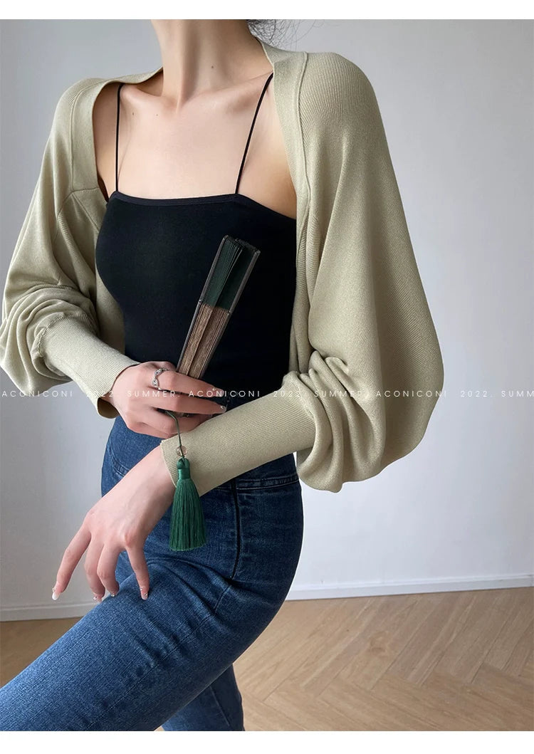 Aconiconi Elegant Bat Style Long Sleeve Chic Versatile Cardigan-Jessica (vvv)