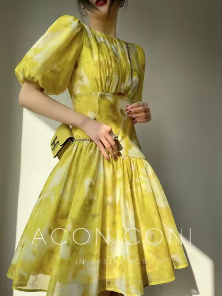 Aconiconi|Lemon yellow high end summer dress- desire