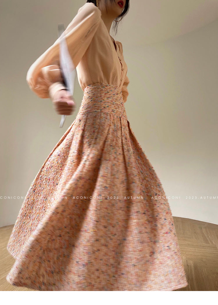 Aconiconi| Tweed, high-end vest, shirt,, high-waisted skirt - Anabelle