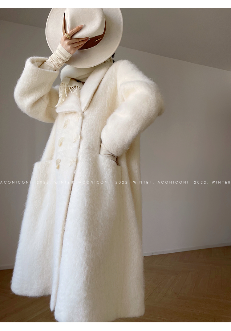 Aconiconi|Thick korean white winter Long Wool Coat - Ting Tea