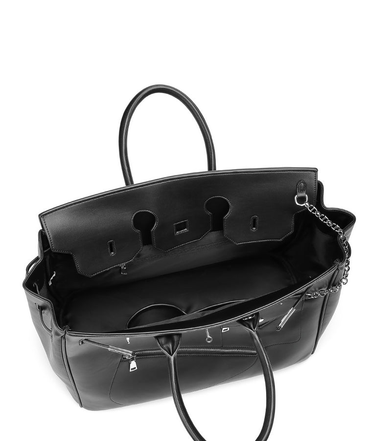 Birkin inspired handmade PU Leather Black tote buckle men/women's weekender travel overnight weekend handbag