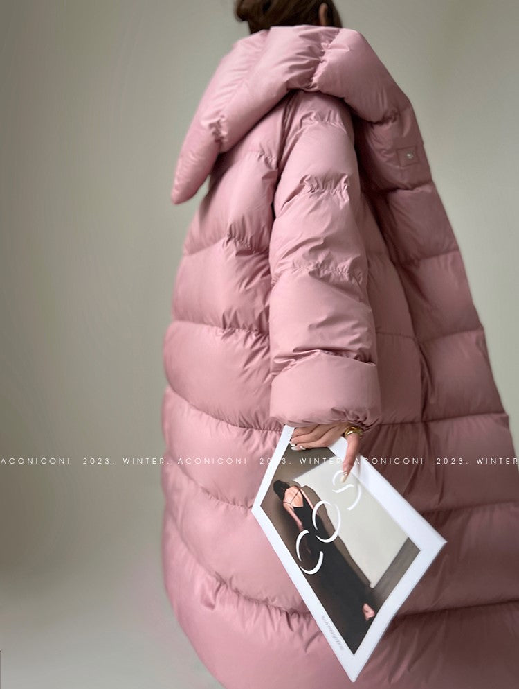 Aconiconi Luxury Purple Duck Down Hooded Loose Thick Warm Winter Coat- Dreamberry Cheese