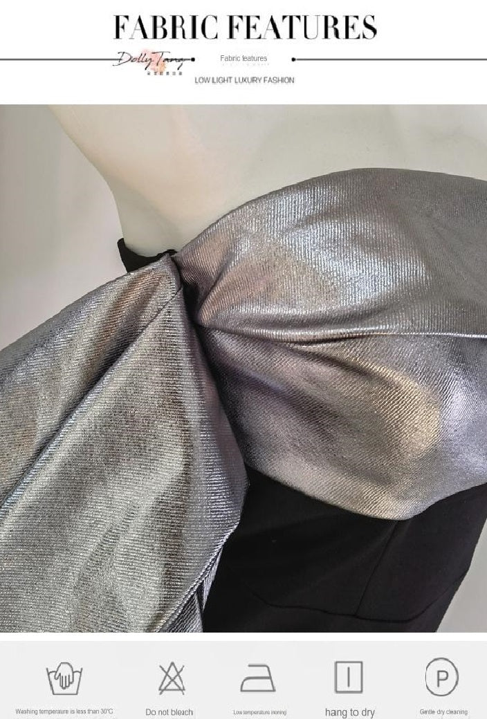 DOLLY High End Sliver/Black Off Shoulder strapless Long Cocktail Dress-MILAN