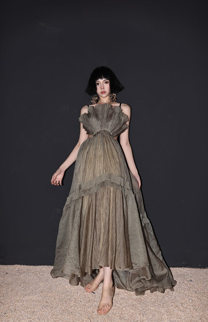DOLLY Luxury Sleeveless Backless Strap Handmade Pleated Party Dress-GINA