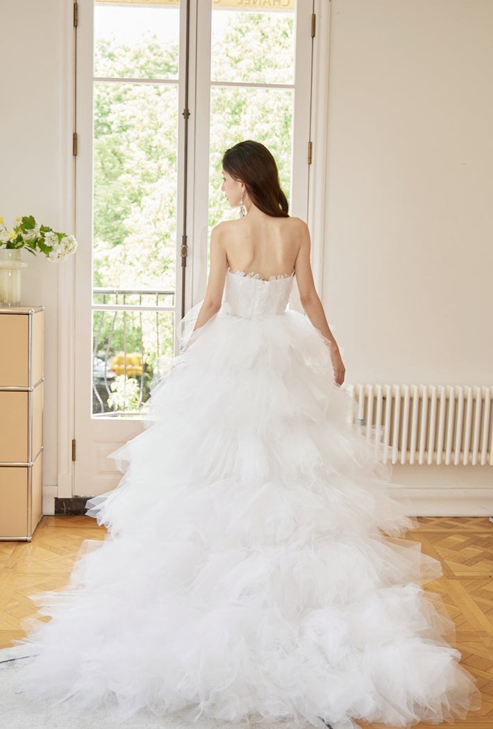 DOLLY Luxury White Feather Tube Top Sleeveless Trail Wedding Dress-ATHINA