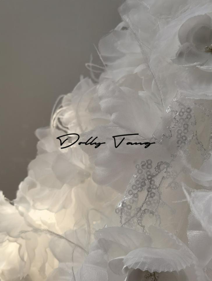 DOLLY Elegant White Embroidery Sleeveless short full Wedding Dress-Benny