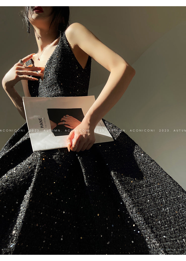 Aconiconi Tweed Sequins Fragrance Dress Skirt Loose Blazer Skirt