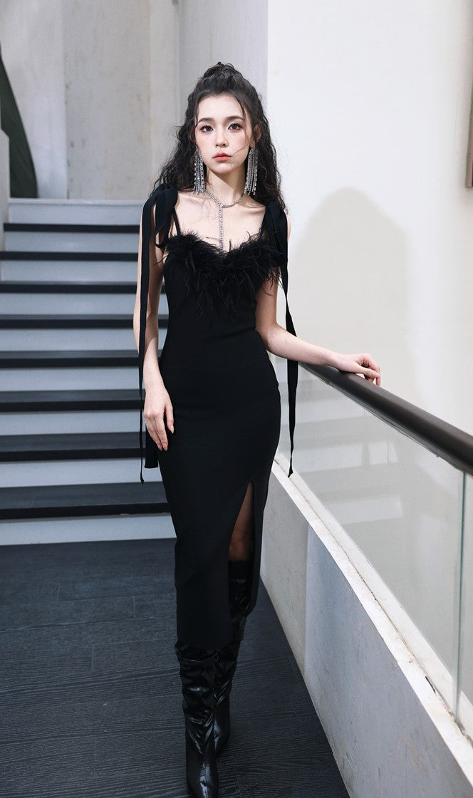 DOLLY Elegant Black French Style Body Shape Suspender Dinner Dress-LENA (V)
