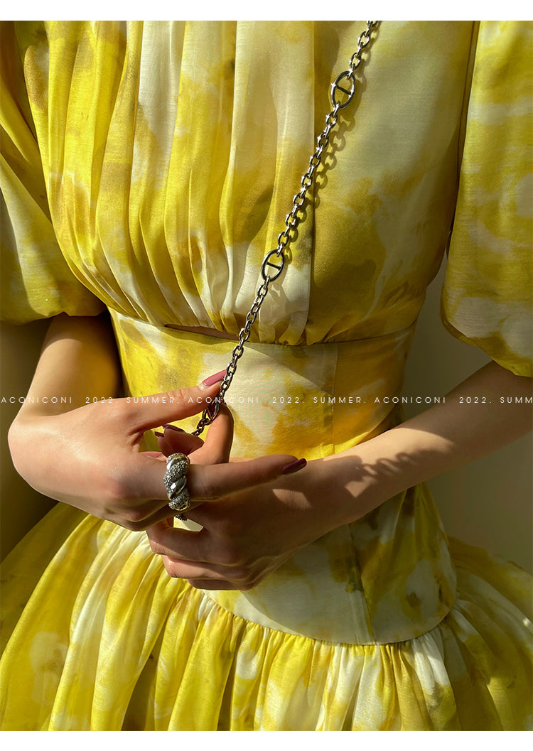 Aconiconi|Lemon yellow high end summer dress- desire