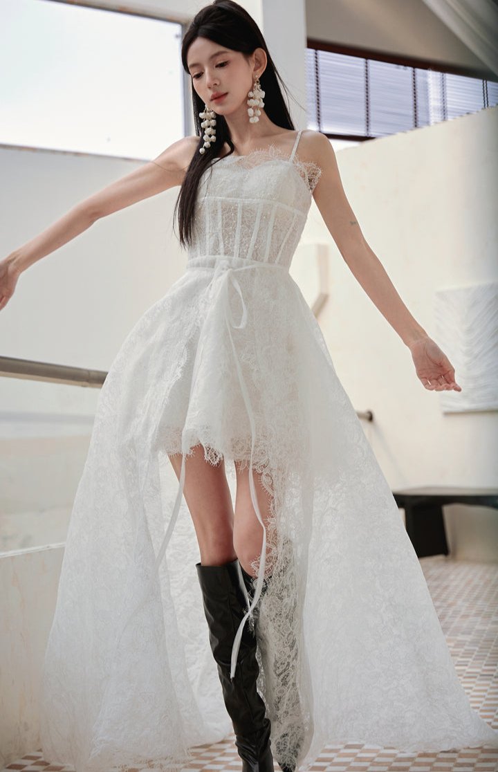 DOLLY Elegant White Sleeveless Short Party bridal Dress-LANCEY