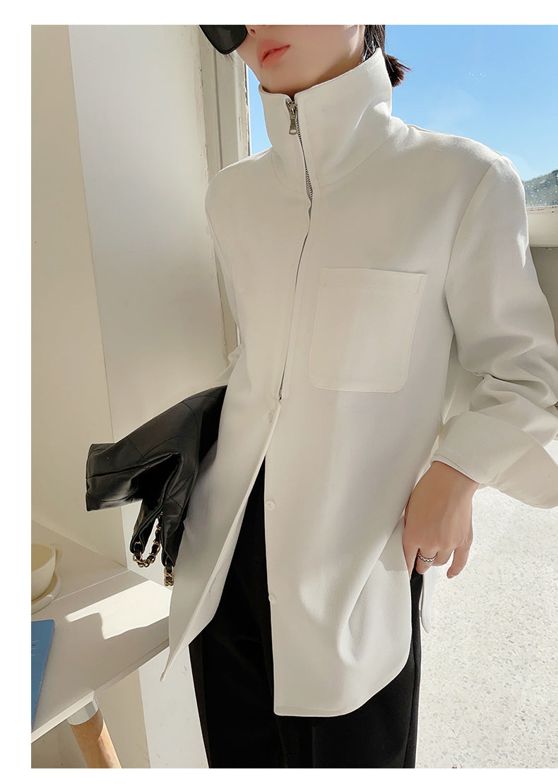 Half zipper white shirt women's autumn shirt- Tiloba