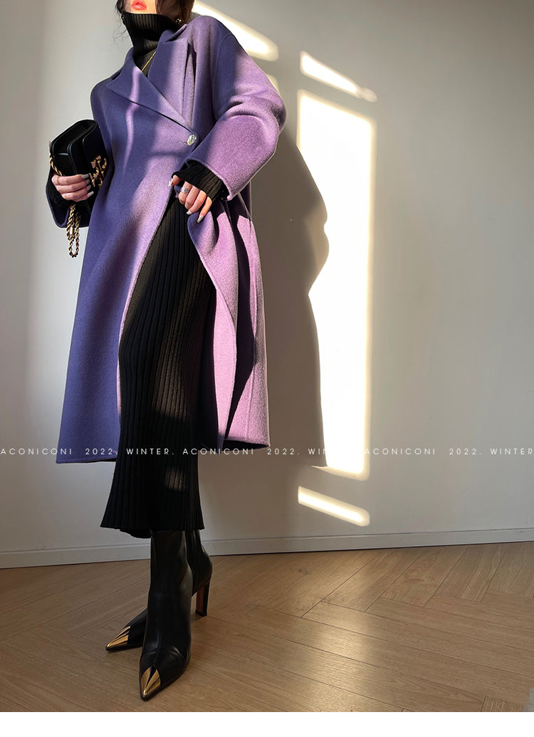 Aconiconi Long Double-Sided High-End Full Wool Purple Coat - Mel Dream
