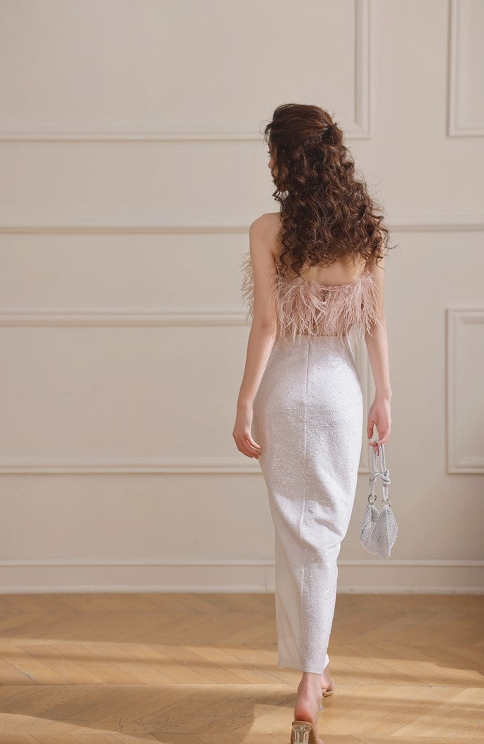 DOLLY Elegant Pink Fluffy Ostrich Feather Chic Tube Top-EMMA