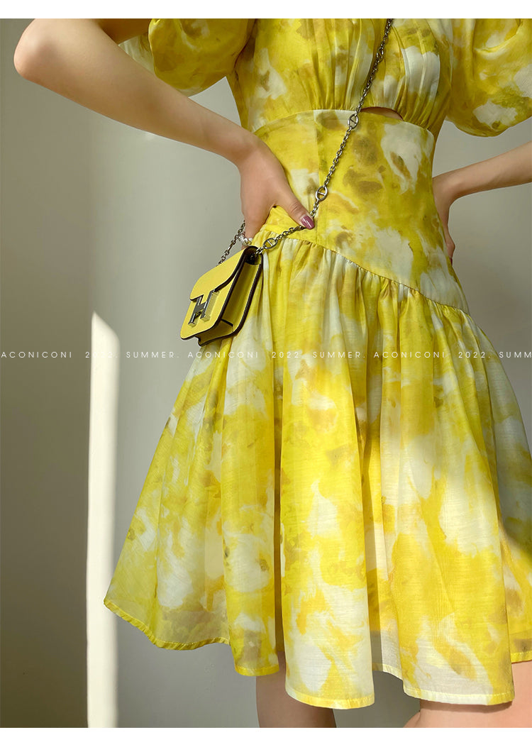 Aconiconi|Lemon yellow high end summer dress- desire