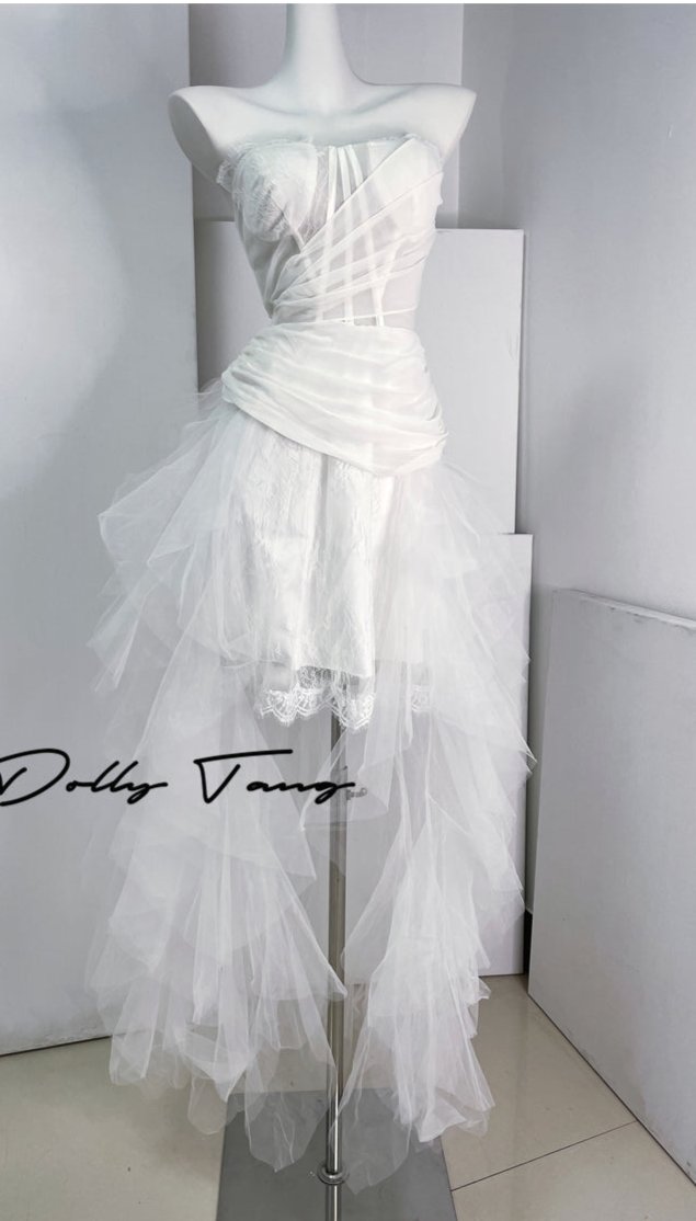 DOLLY Elegant White Two Piece Bandeau Wedding Dress-MUNA