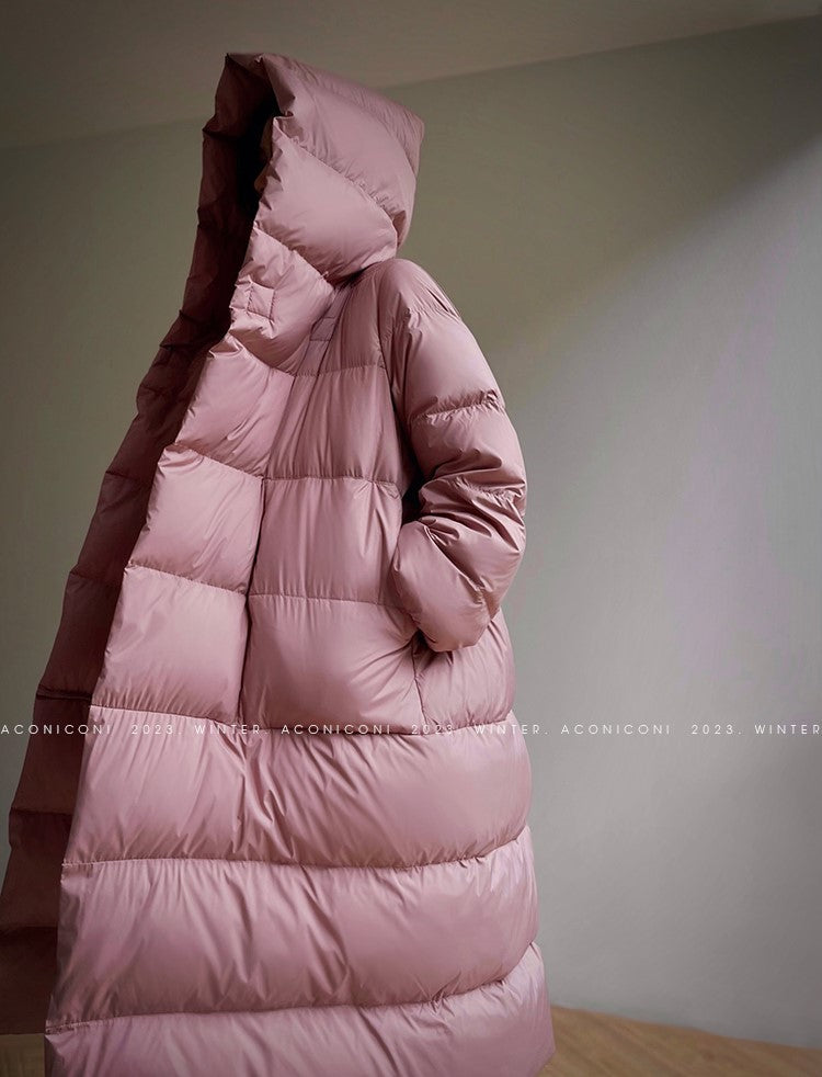 Aconiconi Luxury Purple Duck Down Hooded Loose Thick Warm Winter Coat- Dreamberry Cheese