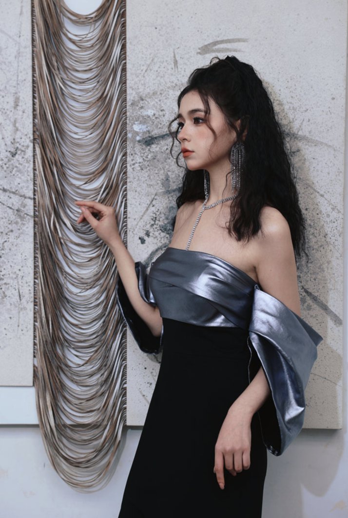 DOLLY High End Sliver/Black Off Shoulder strapless Long Cocktail Dress-MILAN