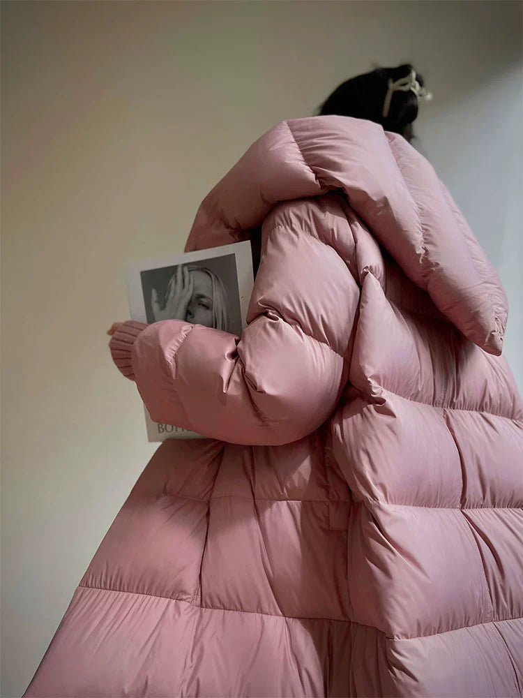 Aconiconi Luxury Purple Duck Down Hooded Loose Thick Warm Winter Coat- Dreamberry Cheese