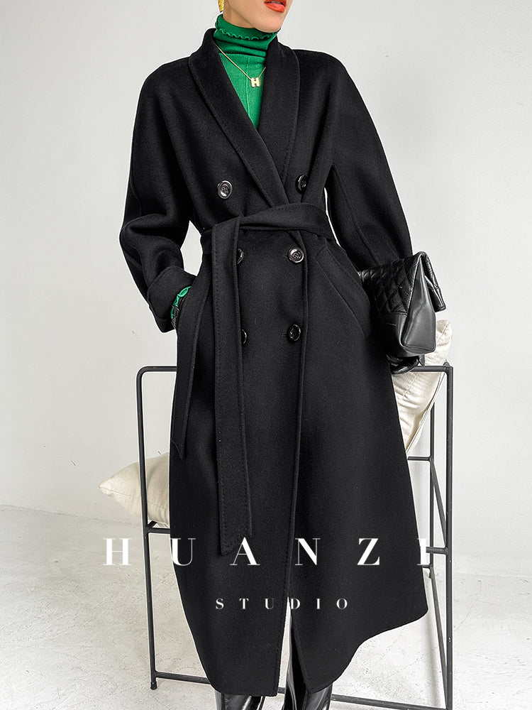 Huanzi high-end double-sided cashmere wool tweed blazer coat - Vellor