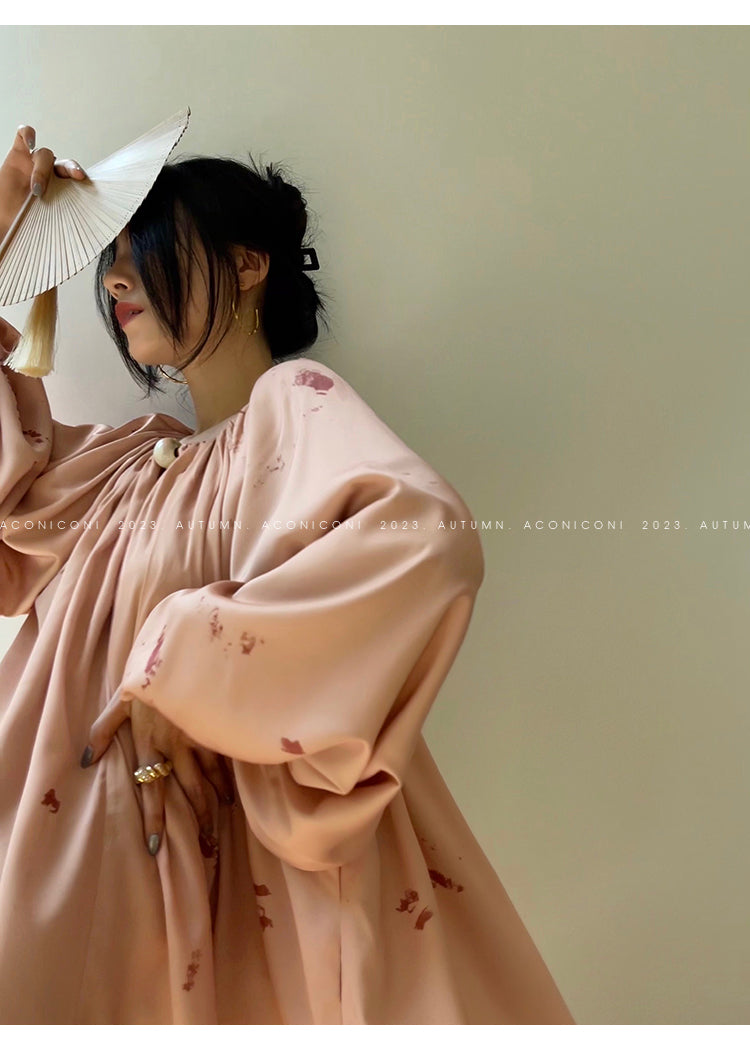 Aconiconi| Autumn Shadow French loose puff sleeve dress, skirt + top - Hefeng Autumn Shadow