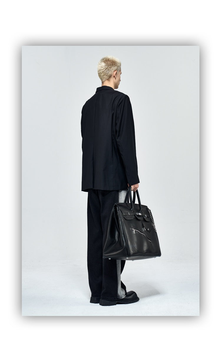 Birkin inspired handmade PU Leather Black tote buckle men/women's weekender travel overnight weekend handbag