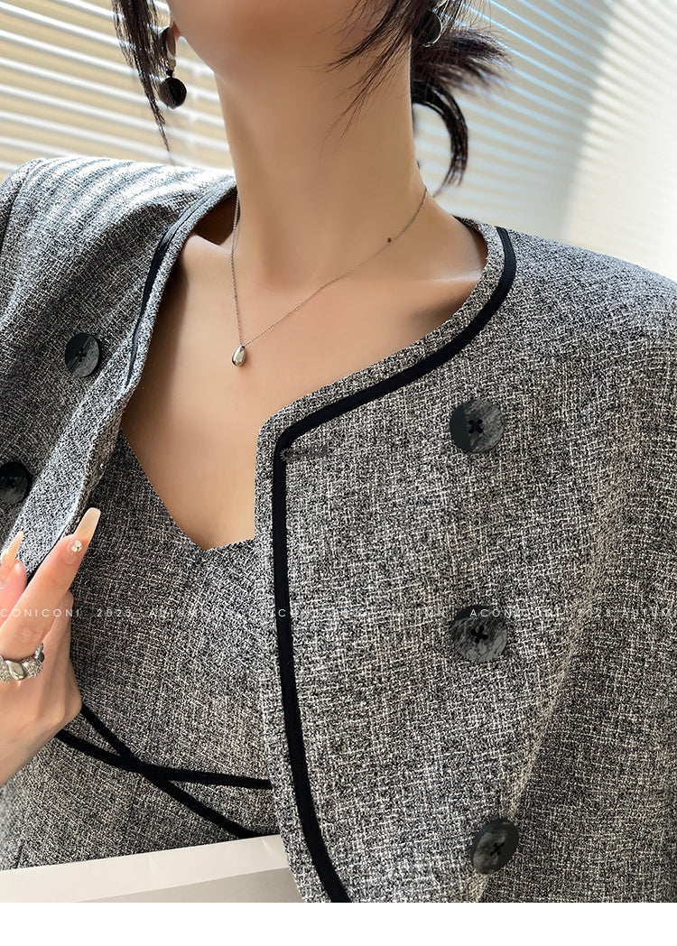 Aconiconi  Elegant gray pleated dress and short jacket - Kawashima Girl