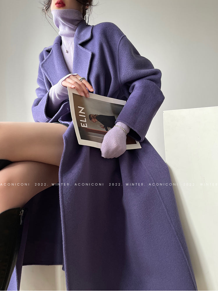 Aconiconi Long Double-Sided High-End Full Wool Purple Coat - Mel Dream