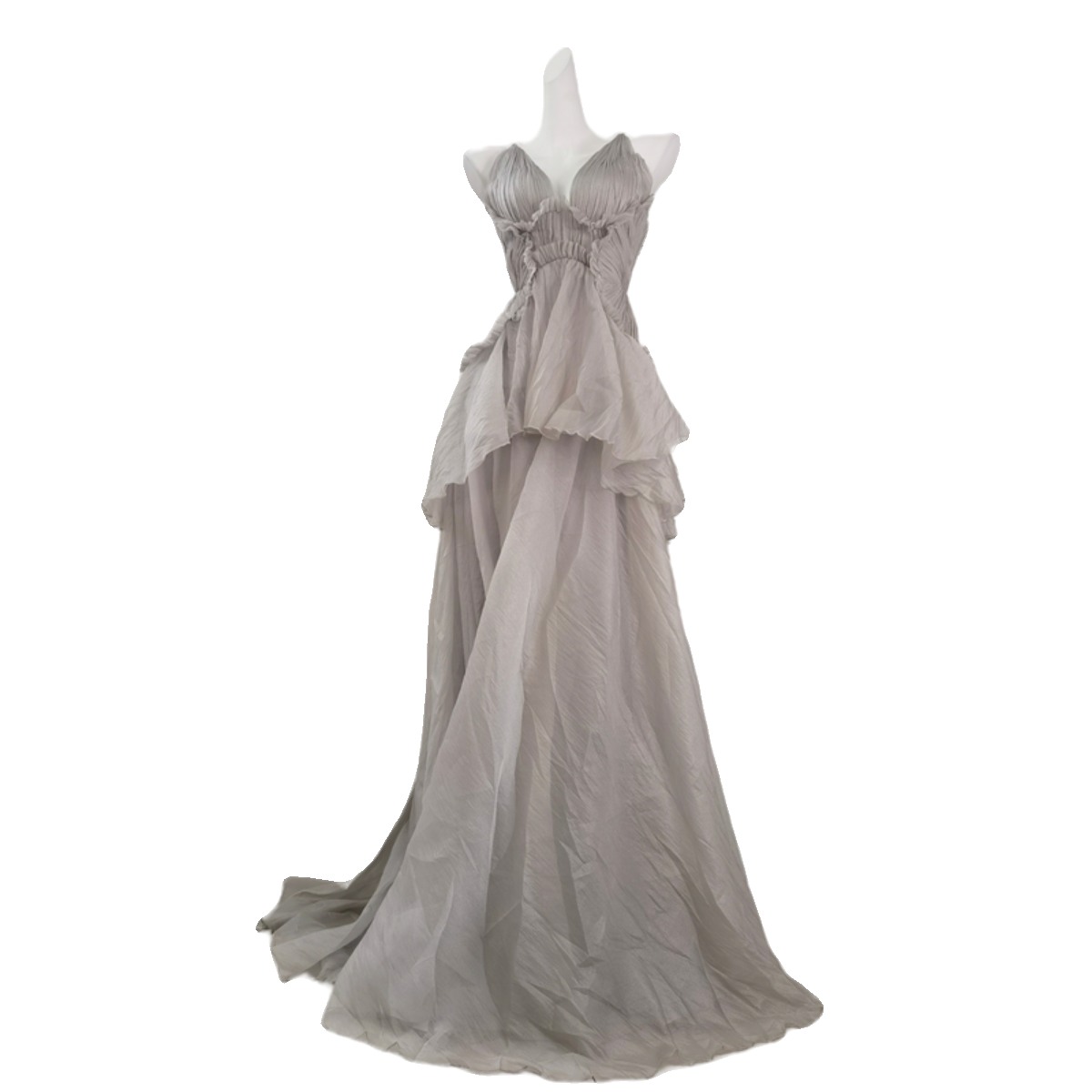 DOLLY Elegant Gray V-Neck Sleeveless Pleated Bandage Banquet Dress-MENA