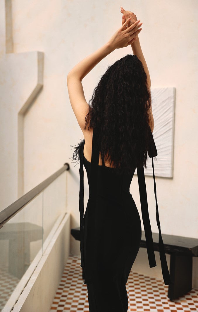 DOLLY Elegant Black French Style Body Shape Suspender Dinner Dress-LENA (V)