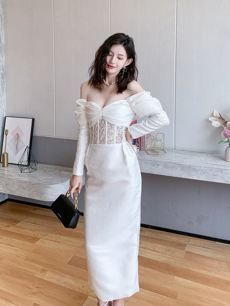 DOLLY Luxury French Style Off Shoulder Long Sleeve Corset Dress-JOLIE