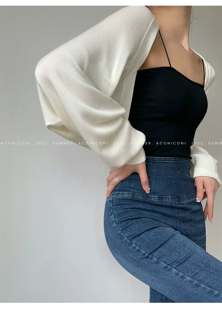Aconiconi Elegant Bat Style Long Sleeve Chic Versatile Cardigan-Jessica (vvv)