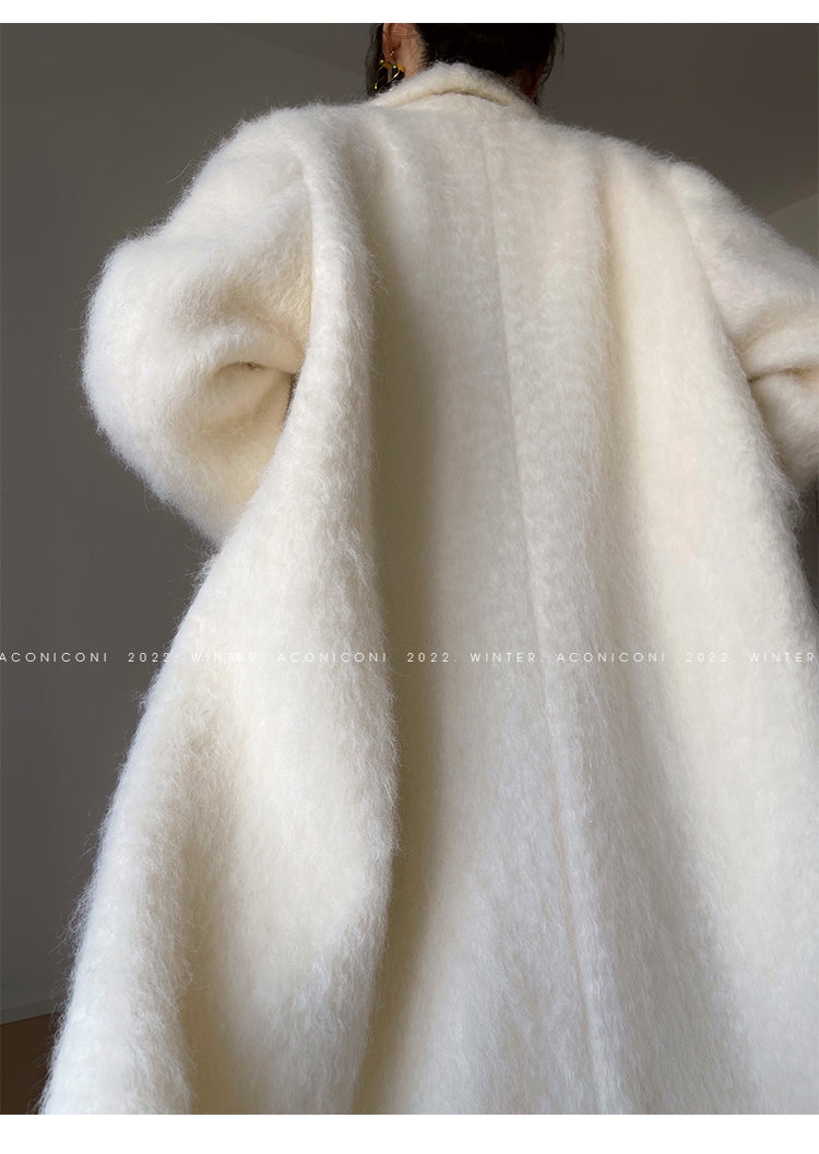Aconiconi|Thick korean white winter Long Wool Coat - Ting Tea