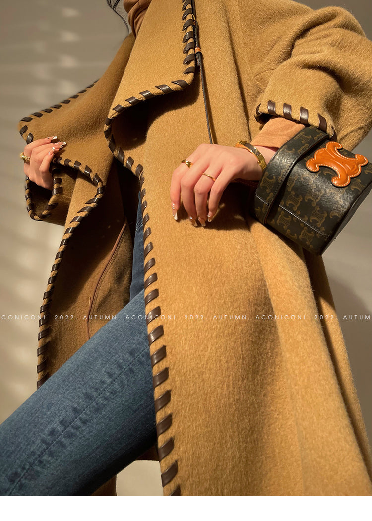 Aconiconi| Full wool coat classic double-sided wool woven belt coat -Nocturne