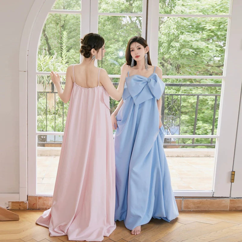 DOLLY Luxury Pink/Blue Sleeveless Big Bow Long Loose Resort hanbok Dress-JIJI One size / Blue DOLLY Luxury Pink/Blue Sleeveless Big Bow Long Loose Resort hanbok Dress-JIJI One size / Blue