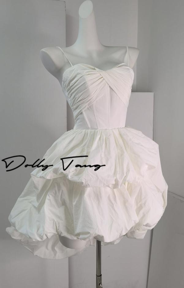 DOLLY Luxury White Sleeveless Short Puffy Chic Birthday Dress-YOYO