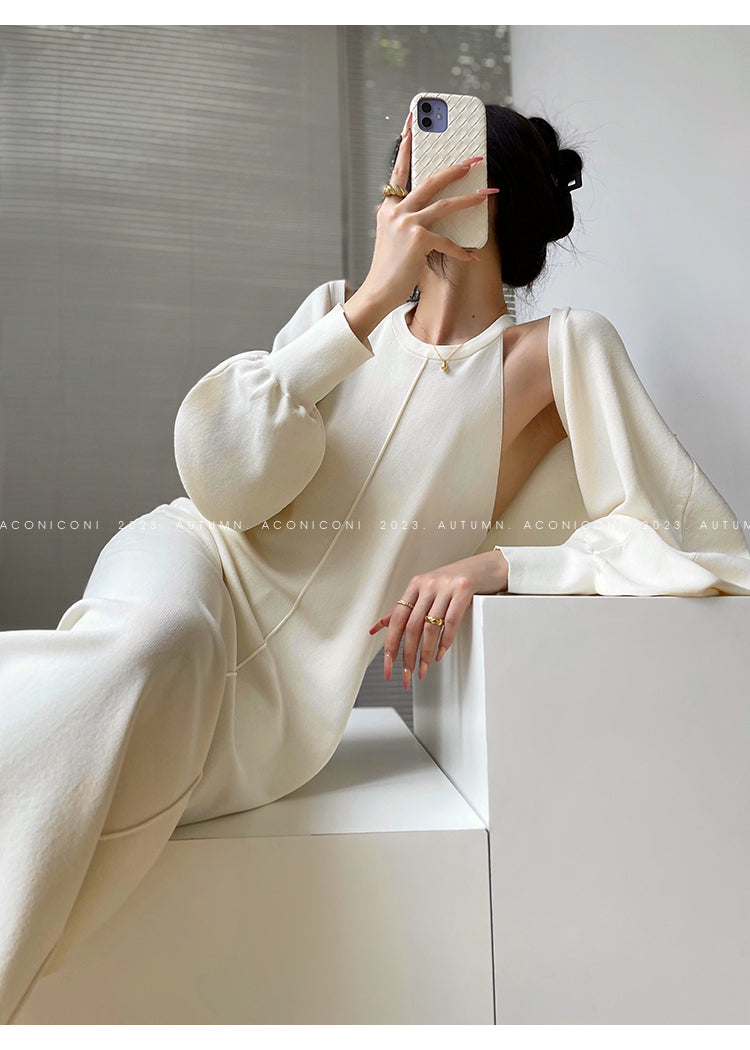 Aconiconi| Knitted dress suit + classic shawl versatile cardigan - Paris