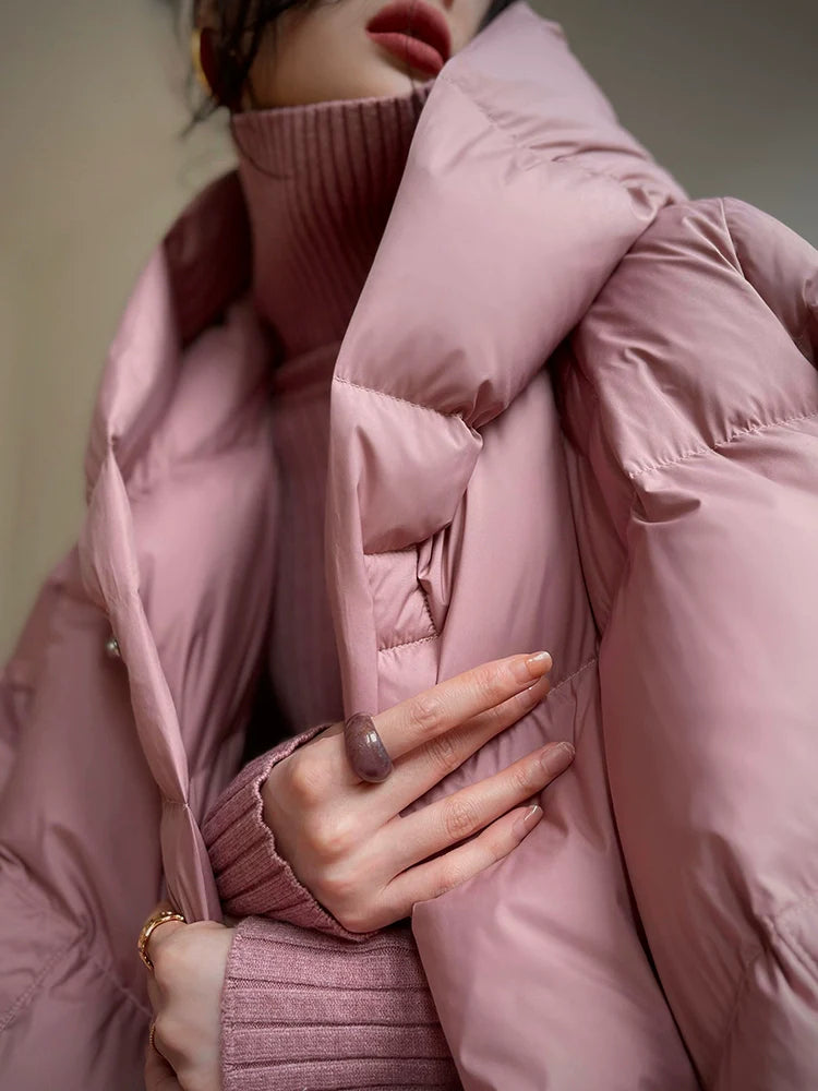 Aconiconi Luxury Purple Duck Down Hooded Loose Thick Warm Winter Coat- Dreamberry Cheese