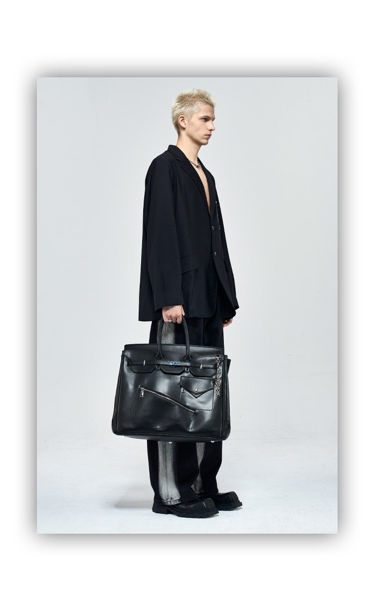 Birkin inspired handmade PU Leather Black tote buckle men/women's weekender travel overnight weekend handbag